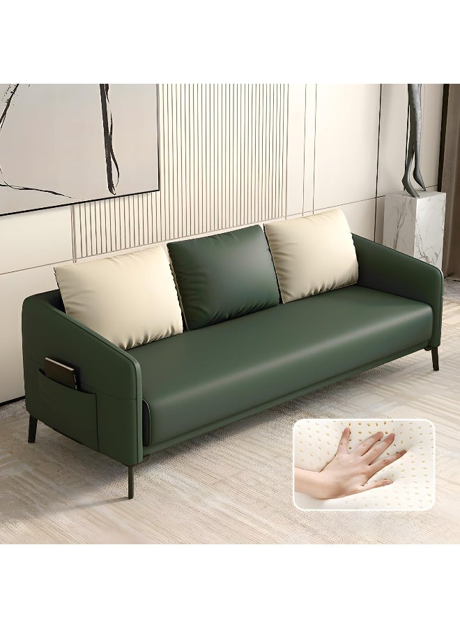 Comfynest Modern Wood Frame Standard Sofa With Square Arms In Solid Color And Tear Resistant - Leather 160 X 70 X 73 Cm Green  - Image 5
