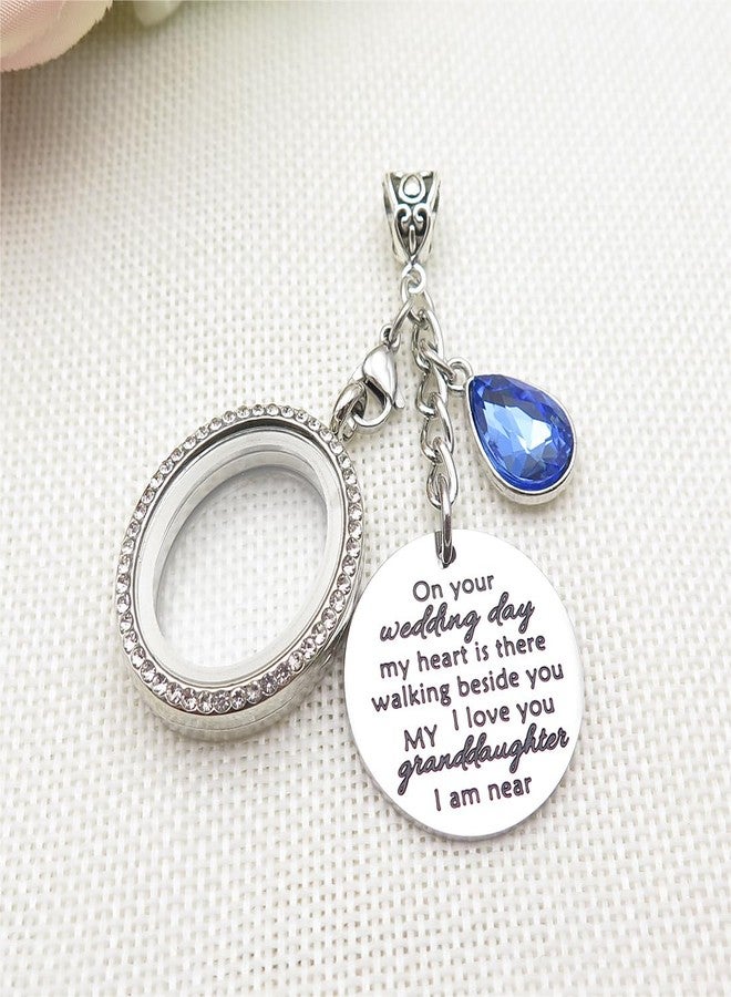IDLAN Wedding Bouquet Locket Charm Rhinestone Photo Frame Memorial Bridal Bouquet Charm Memorial Photo Keepsake Something blue (On wedding day-Granddaughter-Oval) - Image 3