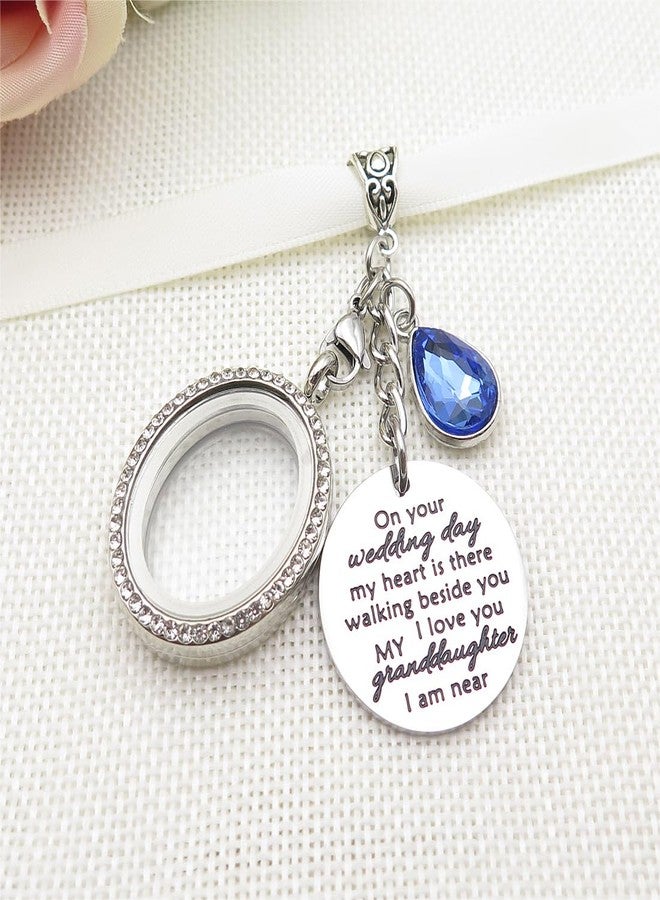 IDLAN Wedding Bouquet Locket Charm Rhinestone Photo Frame Memorial Bridal Bouquet Charm Memorial Photo Keepsake Something blue (On wedding day-Granddaughter-Oval) - Image 5