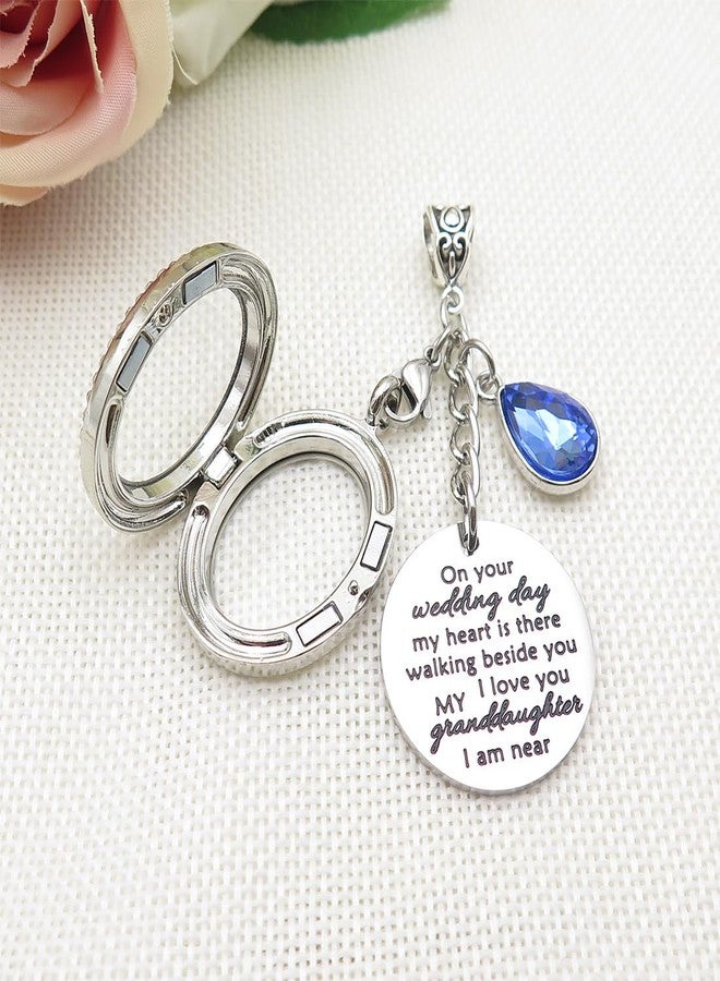 IDLAN Wedding Bouquet Locket Charm Rhinestone Photo Frame Memorial Bridal Bouquet Charm Memorial Photo Keepsake Something blue (On wedding day-Granddaughter-Oval) - Image 4