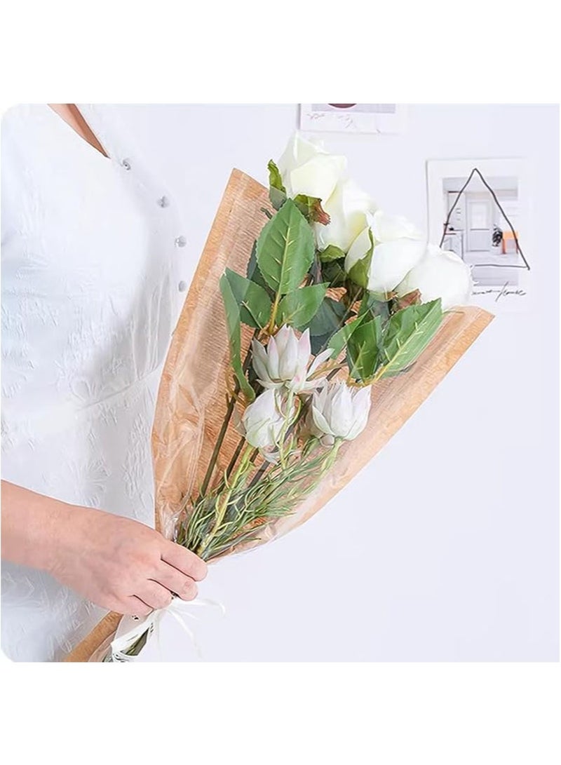 Apustim 20Pcs Flower Packaging Bags，Kraft Paper Flower Packaging Covers，Bouquet Bags Transparent Flower Packaging Covers With Ribbon For Wedding Birthday Graduation Anniversary Supplies - Image 5