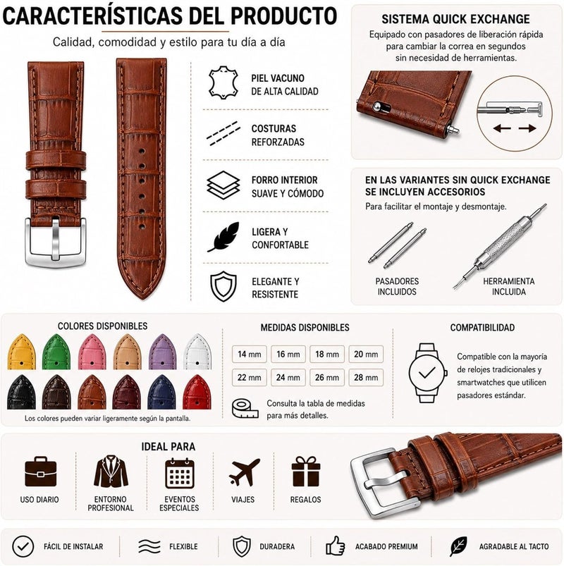 diloy Uhrenarmband aus leder mit Krokodil-Prägung, Kroko 14 mm, 16 mm, 18 mm, 20 mm, 22 mm, 24 mm, 26 mm, 28 mm, 30 mm, Ref. 368 - Image 3