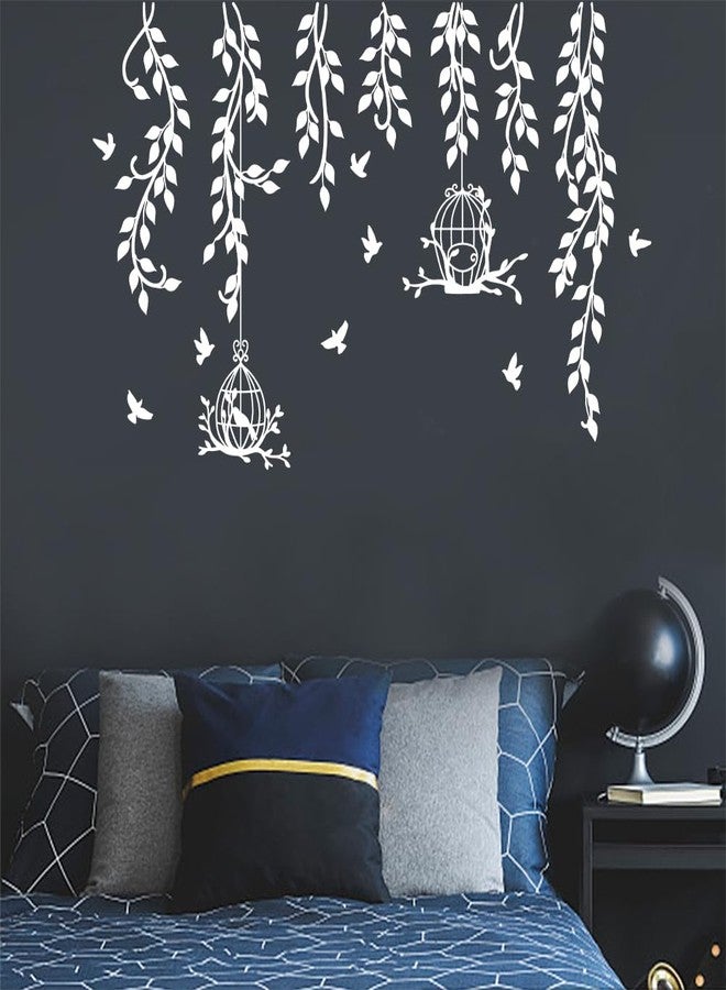 SUPERDANT White Flower Vine Wall Decor Branches Birdcage Wall Stickers for Bedroom & Living Room Removable Stickers Home Walls Decoration Wall Sticker Vinyl Home Wall Decor - Image 4