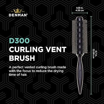 Denman Curling Vented Barrel Round Hair Brush with Nylon Bristles for Fast Drying Volume and Creating Movement in the Hair Black D300 - Image 2