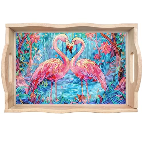 ARTopet DIY Diamond Tray Diamond Art Painting Creative Design Handmade Wooden Tray Dinner Plate Diamond Art for Coffee Living Room Home OrganizerFlamingo - Image 1