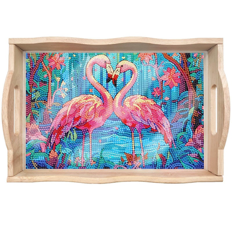 ARTopet DIY Diamond Tray Diamond Art Painting Creative Design Handmade Wooden Tray Dinner Plate Diamond Art for Coffee Living Room Home OrganizerFlamingo - Image 3