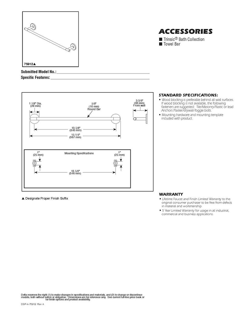 Delta Faucet 75912-RB Trinsic Wall Mounted 12"" Towel Bar in Venetian Bronze  Bath Accessories - Image 4