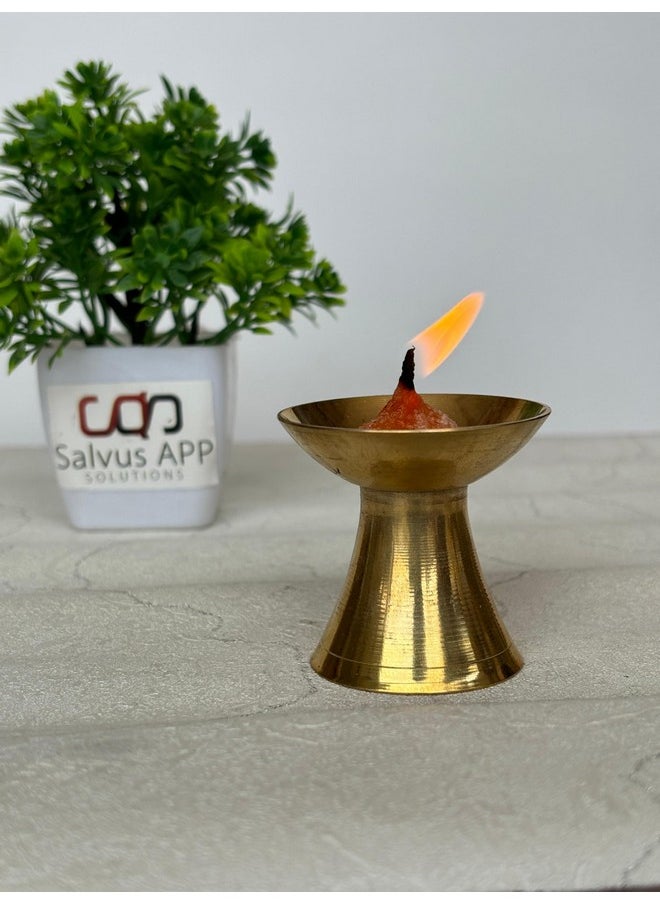 Salvus App SOLUTIONS Sacred Radiance: Brass Pooja Diya A Timeless Symbol Of Illumination And Spiritual Grace For Divine Rituals And Sacred Spaces (Big Size Diya) [Golden_2X2 Inch]  - Image 1