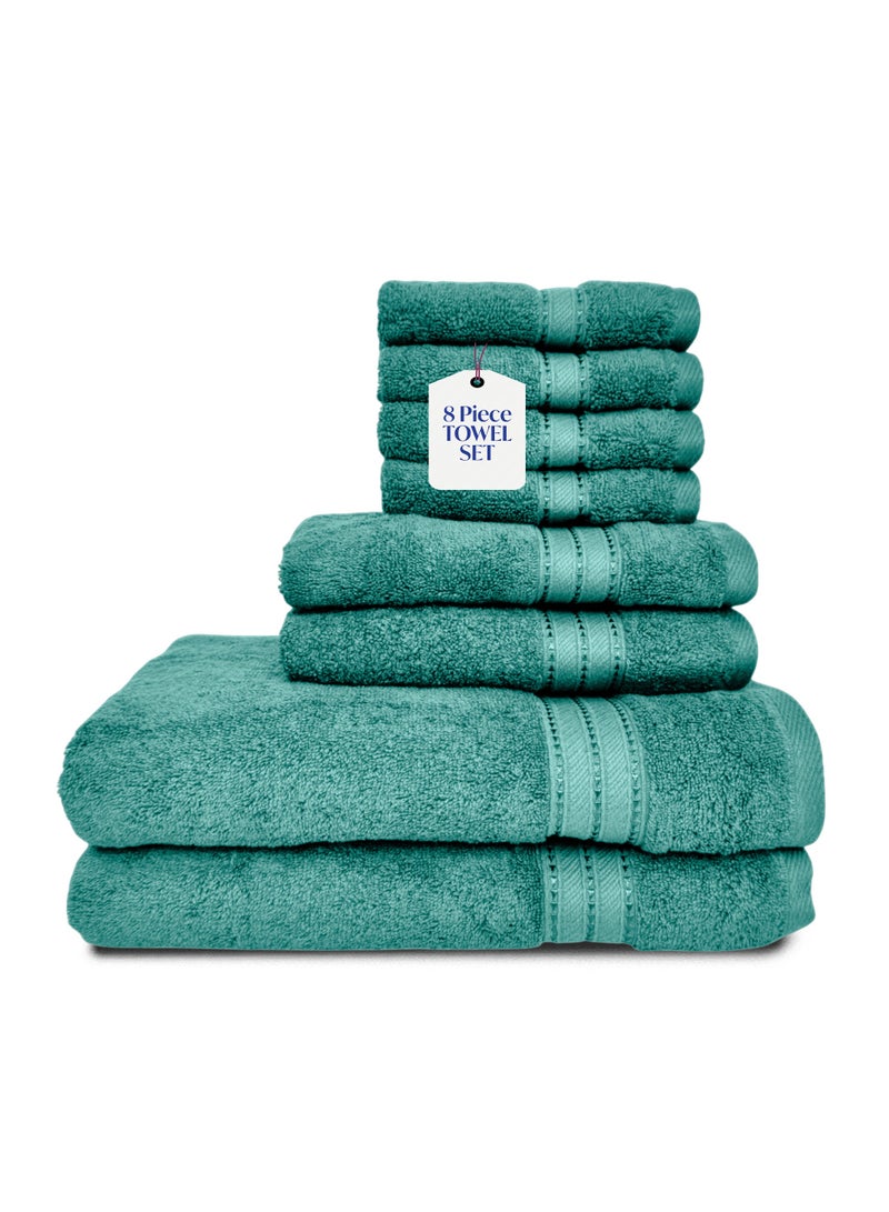 كاسينو Kassino 8 Piece Towels Set - 100% Combed Cotton Includes 2 Bath, 2 Hand & 4 Face Towels, Soft & Quick-Dry, Highly Absorbent, Double Stitched Hotel Towels Quality | Sea Green  - Image 1