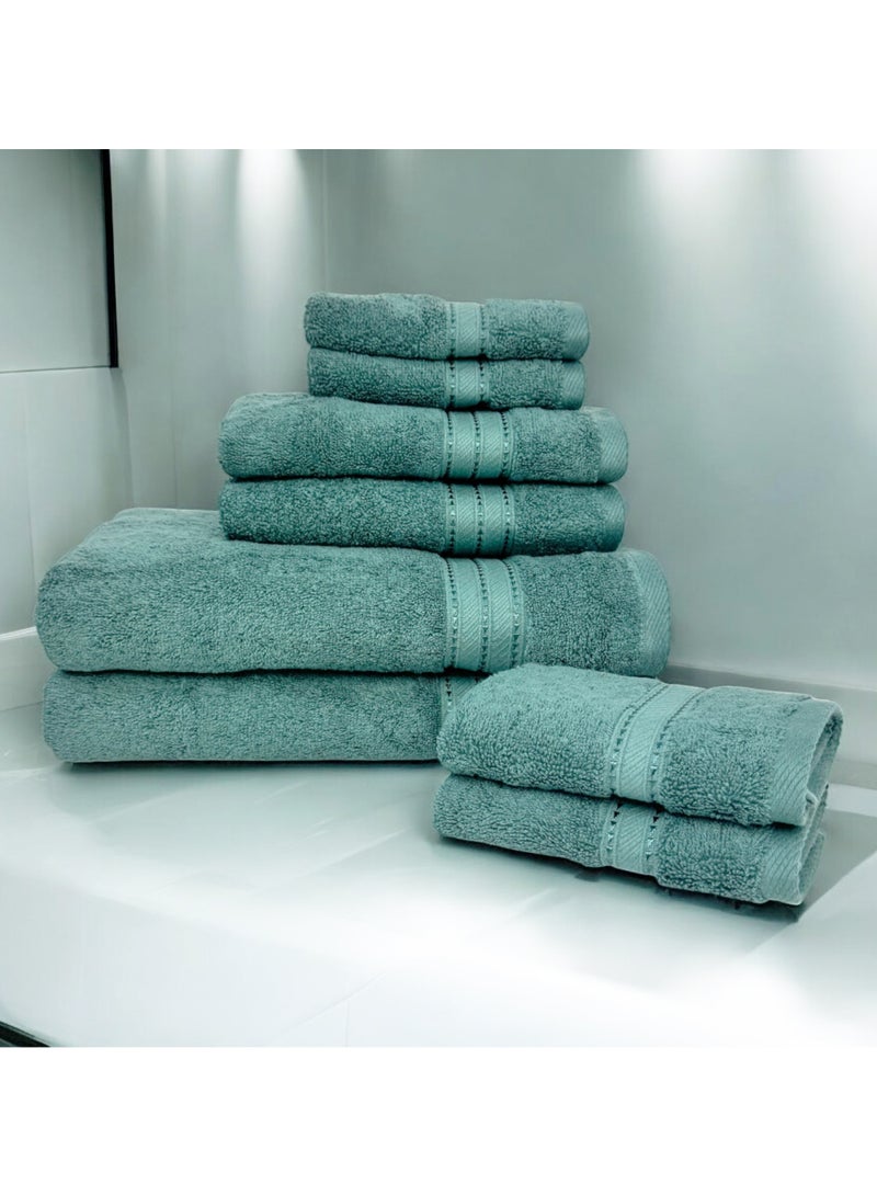 كاسينو Kassino 8 Piece Towels Set - 100% Combed Cotton Includes 2 Bath, 2 Hand & 4 Face Towels, Soft & Quick-Dry, Highly Absorbent, Double Stitched Hotel Towels Quality | Sea Green  - Image 2