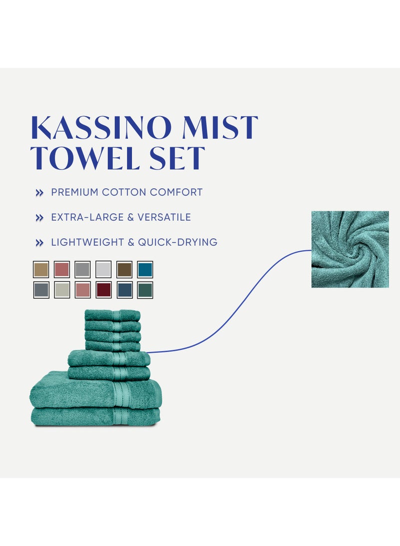 كاسينو Kassino 8 Piece Towels Set - 100% Combed Cotton Includes 2 Bath, 2 Hand & 4 Face Towels, Soft & Quick-Dry, Highly Absorbent, Double Stitched Hotel Towels Quality | Sea Green  - Image 3