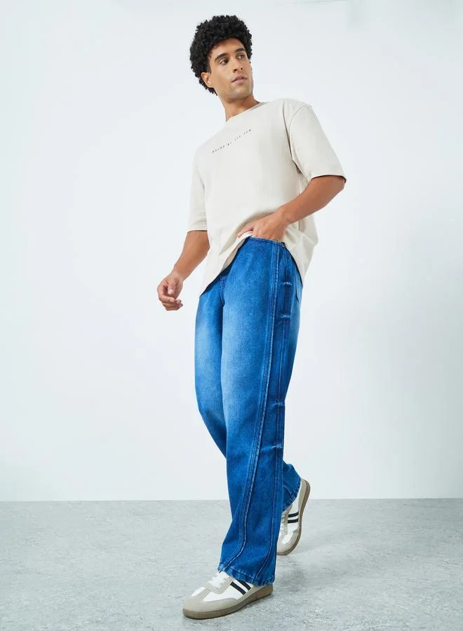 Styli Men Blue Loose Fit Faded Jeans