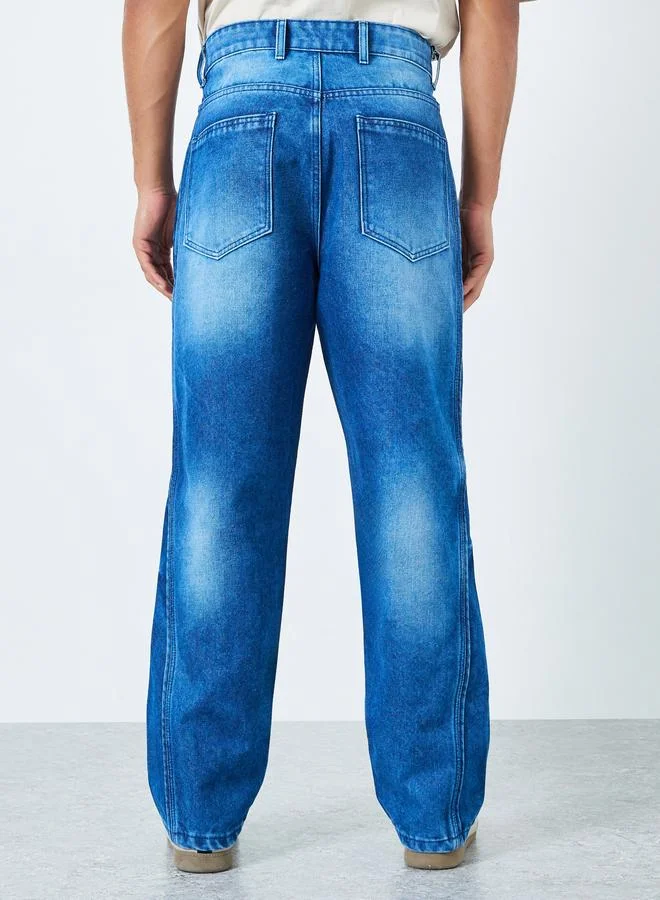 Styli  Men Blue Loose Fit Faded Jeans for Men | Best Price UAE