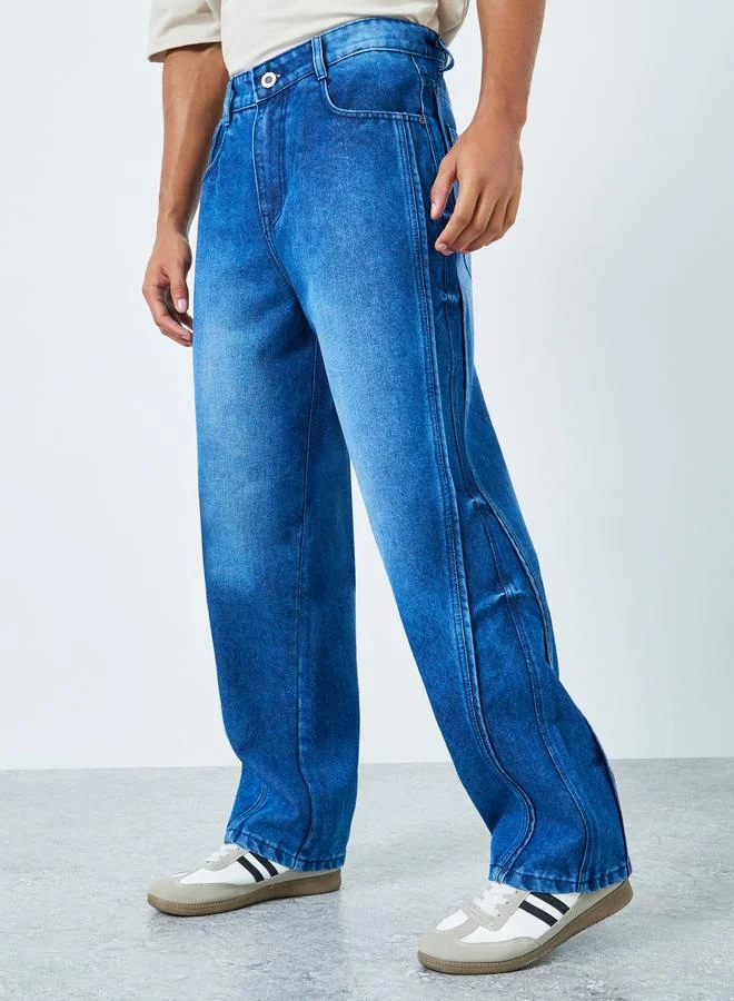 Styli Men Blue Loose Fit Faded Jeans