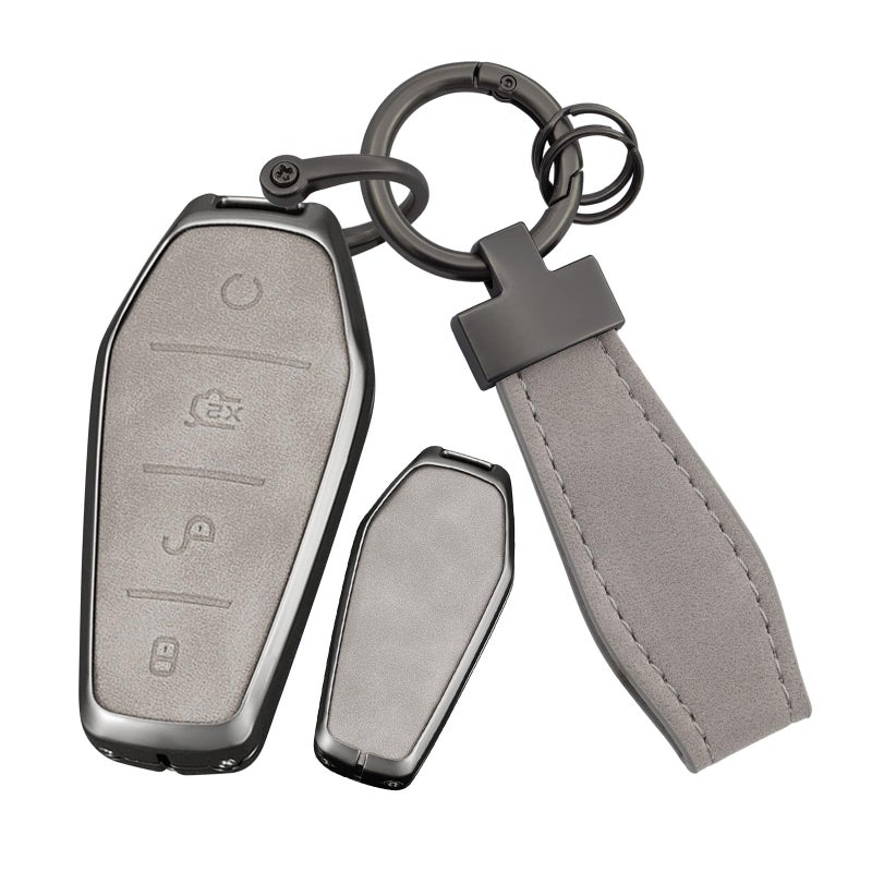 Ysbxitu Key Fob Cover with Keychain 4 Buttons Fit for BYD Han EV Tang Dmi Qin Plus Song Yuan ATTO 3 Dolphin Zinc Alloy Remote Keyless Key Case Key Sleeve Key Fob Case Protection ShellC Gray