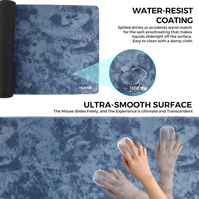 TIDALSOIL Large Gaming Mouse Pad (900x400mm), Non-Slip Natural Rubber Base, Stain-Resistant and Durable, Ideal for Office and Gaming, Blue-Gray - Image 4