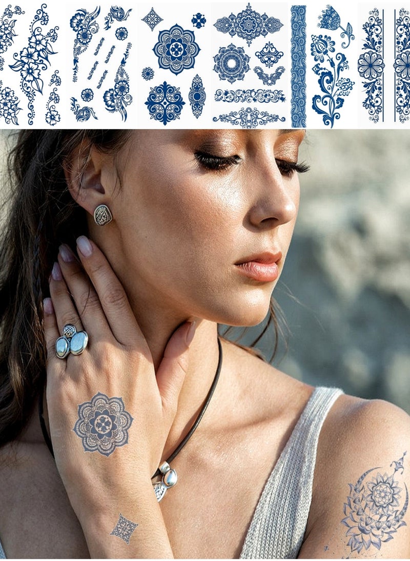 onecircle - Onecircle 6 sheets temporary tattoo stickers, under 2 weeks lasting tattoo sticker with blue color plant ink suitable for girls, kids, ladies, women, festival gift and party DIY presents.（PARTS） - Image 1