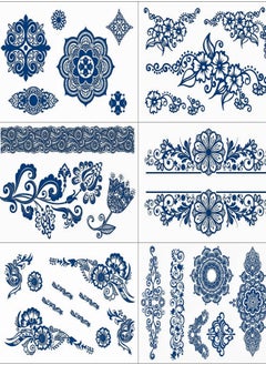 onecircle Onecircle 6 sheets temporary tattoo stickers, under 2 weeks lasting tattoo sticker with blue color plant ink suitable for girls, kids, ladies, women, festival gift and party DIY presents.（PARTS）  - Image 1