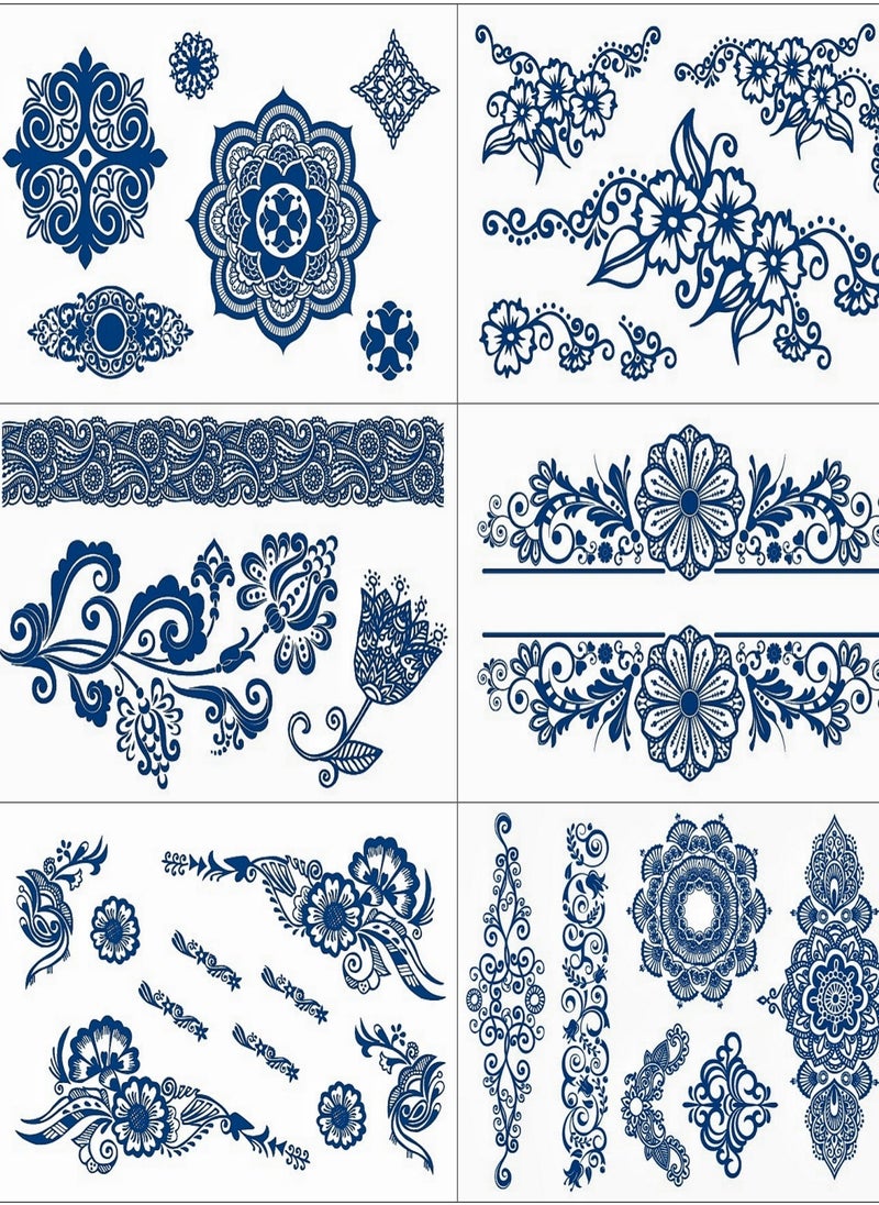 onecircle - Onecircle 6 sheets temporary tattoo stickers, under 2 weeks lasting tattoo sticker with blue color plant ink suitable for girls, kids, ladies, women, festival gift and party DIY presents.（PARTS） - Image 1