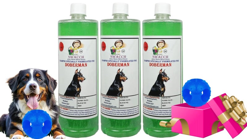 swacch Pet Shampoo | Puppy Safe Shampoo | PH Balanced | Ditch to Itch for Doberman Dog Shampoo 3 Litre (Neem Alovera) + Goofy Ball Chew Toy Combo Pack - Image 1