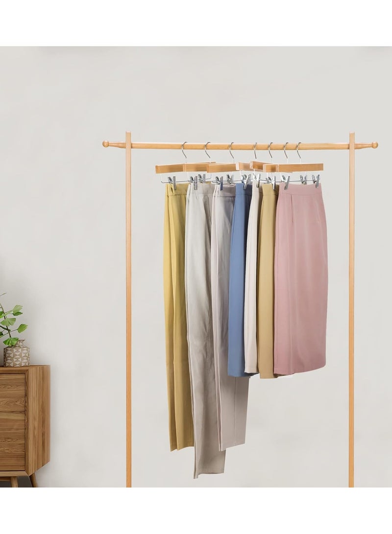 Mmmon Nature Smile Solid Lotus Wood DeluxeWooden Pants Hangers Bottom Hanger JeansHanger Skirt Hanger with 2-Adjustable ClipsAnti-Rust Hook Pack of 10 (Natural)  - Image 3