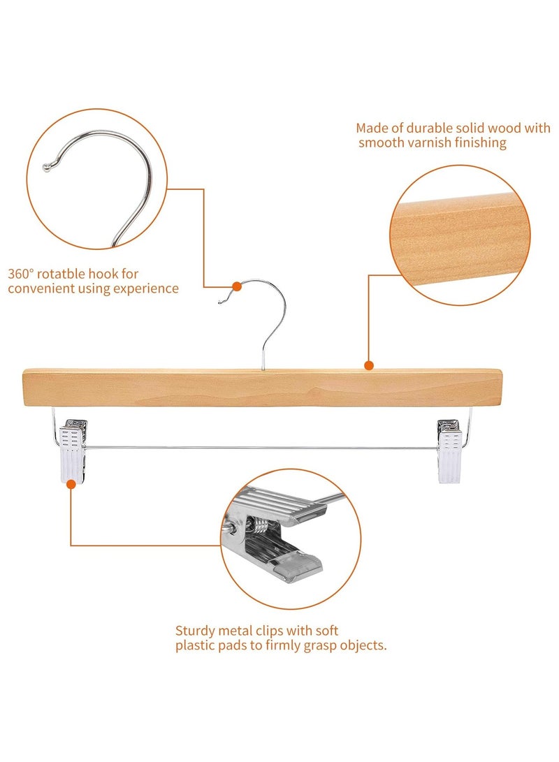 Mmmon Nature Smile Solid Lotus Wood DeluxeWooden Pants Hangers Bottom Hanger JeansHanger Skirt Hanger with 2-Adjustable ClipsAnti-Rust Hook Pack of 10 (Natural)  - Image 4