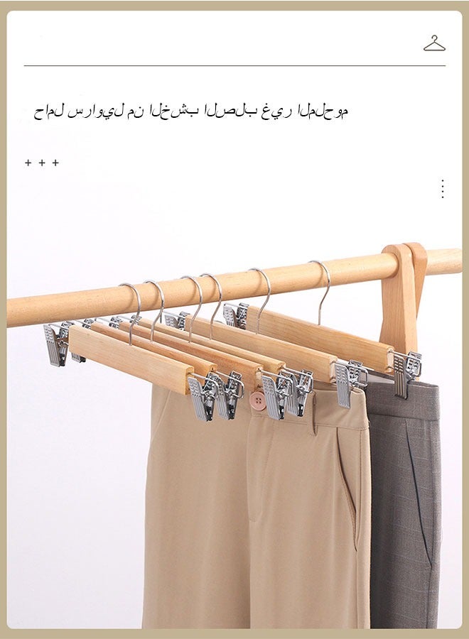 Mmmon Nature Smile Solid Lotus Wood DeluxeWooden Pants Hangers Bottom Hanger JeansHanger Skirt Hanger with 2-Adjustable ClipsAnti-Rust Hook Pack of 10 (Natural)  - Image 1