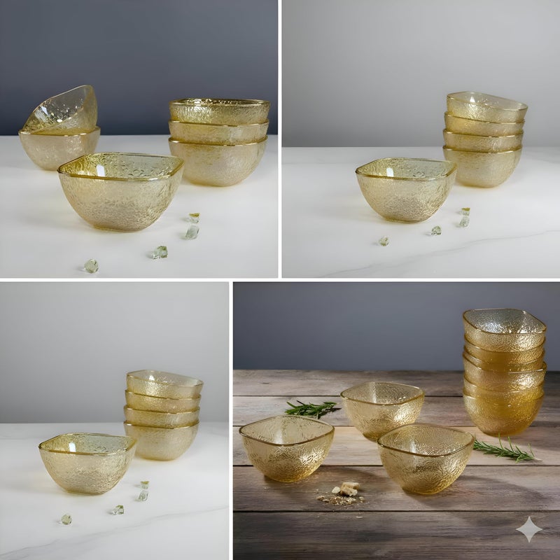 Stylish Square Glass Dishes Set-7 Pieces versatile offering set, decorated with bubble effect details, suitable for salads, nuts and multi-use drinks - Image 5