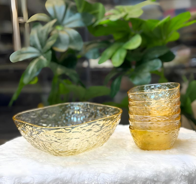 Stylish Square Glass Dishes Set-7 Pieces versatile offering set, decorated with bubble effect details, suitable for salads, nuts and multi-use drinks - Image 2