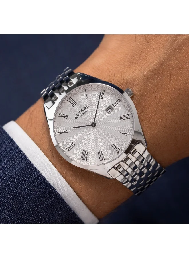 Rotary  Rotary Men's Ultra Slim White Dial Stainless Steel Bracelet Watch - GB08010/01 for Men | Best Price UAE