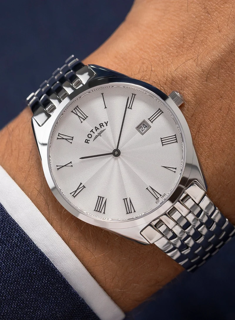 Rotary  Men's Ultra Slim Analogue Watch, 38 mm, Silver Dial, Stainless Steel Bracelet for Men | Best Price UAE