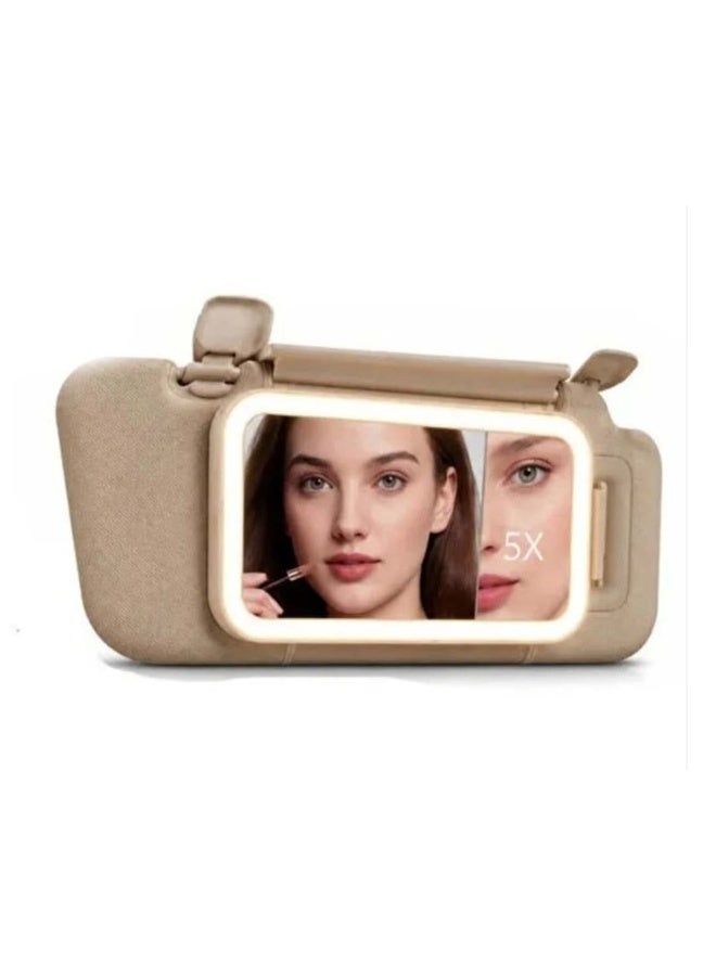Car Sun Visor Makeup Mirror with LED Lights and 5X Magnification Rechargeable Sunshade Cosmetic Mirror Vanity Mirror for Vehicle - Image 1