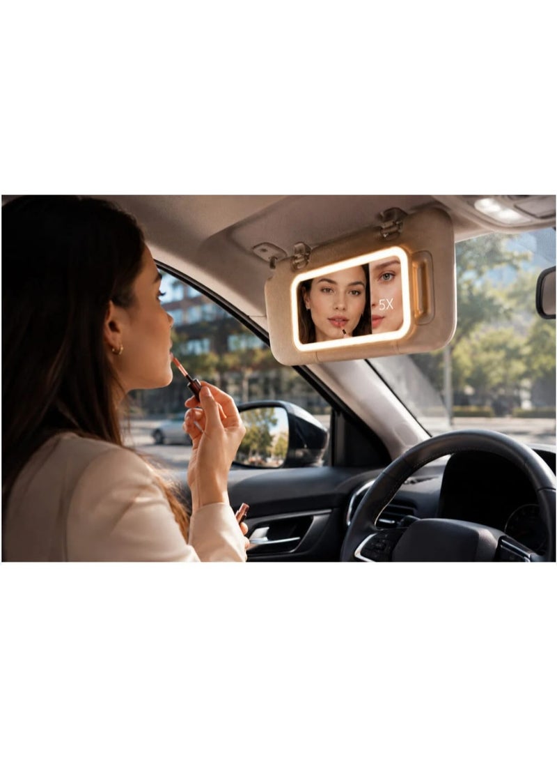 Car Sun Visor Makeup Mirror with LED Lights and 5X Magnification Rechargeable Sunshade Cosmetic Mirror Vanity Mirror for Vehicle - Image 5