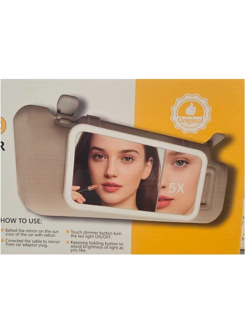 Car Sun Visor Makeup Mirror with LED Lights and 5X Magnification Rechargeable Sunshade Cosmetic Mirror Vanity Mirror for Vehicle - Image 2