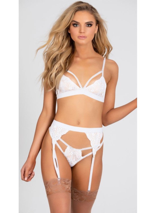 New European And American Export Deep V Hip-revealing Garter Three-piece Intimates Set