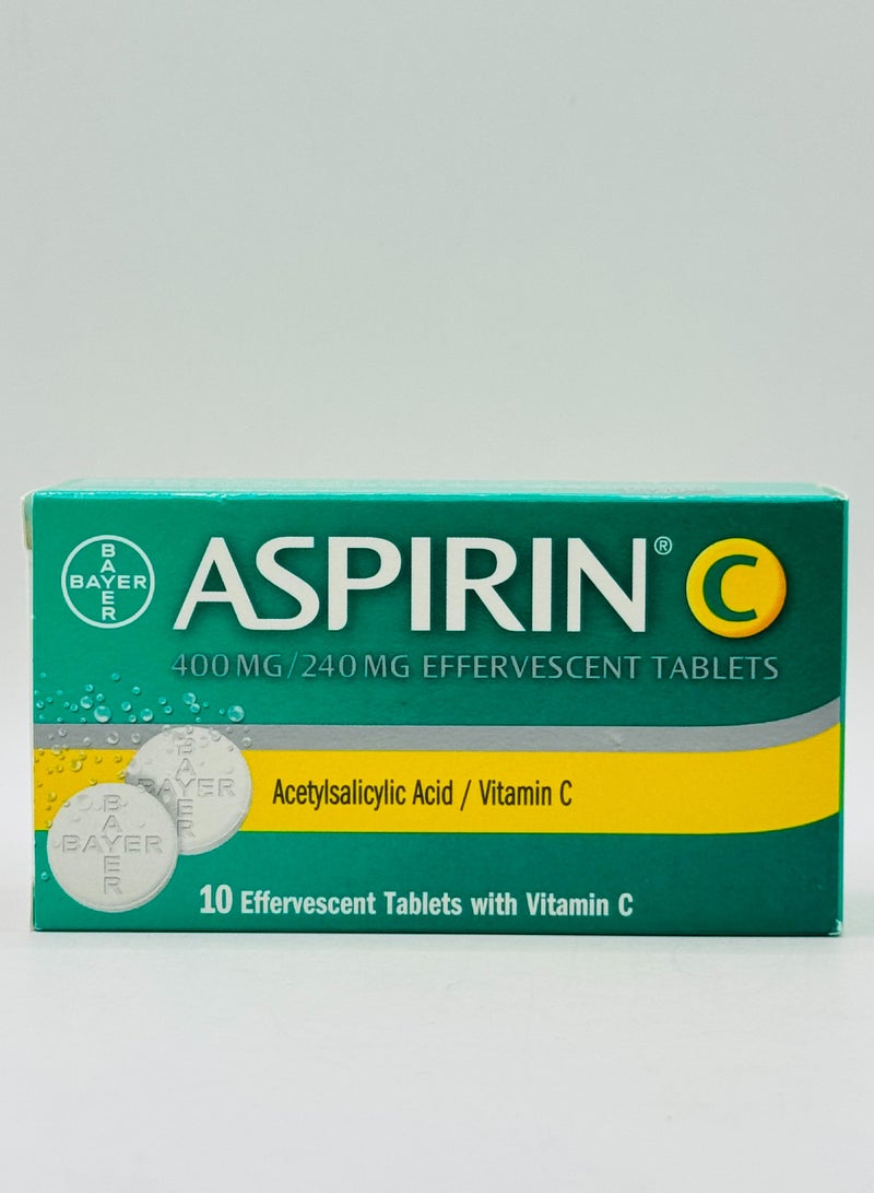 Aspirin C Effervescent 400mg/240mg  10 Tablets (Fast-Acting Relief for Pain, Fever & Cold)