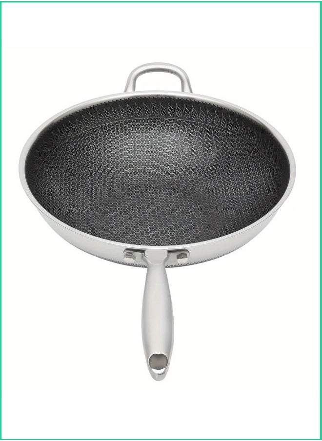 32cm Non-Stick Honeycomb Hybrid Wok Pan | Tri-Ply Stainless Steel | Induction & Gas Compatible | Scratch-Resistant Cookware
