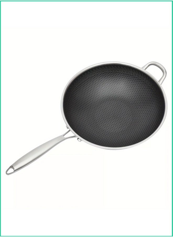 32cm Non-Stick Honeycomb Hybrid Wok Pan | Tri-Ply Stainless Steel | Induction & Gas Compatible | Scratch-Resistant Cookware