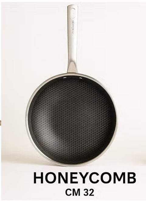 32cm Non-Stick Honeycomb Hybrid Wok Pan | Tri-Ply Stainless Steel | Induction & Gas Compatible | Scratch-Resistant Cookware