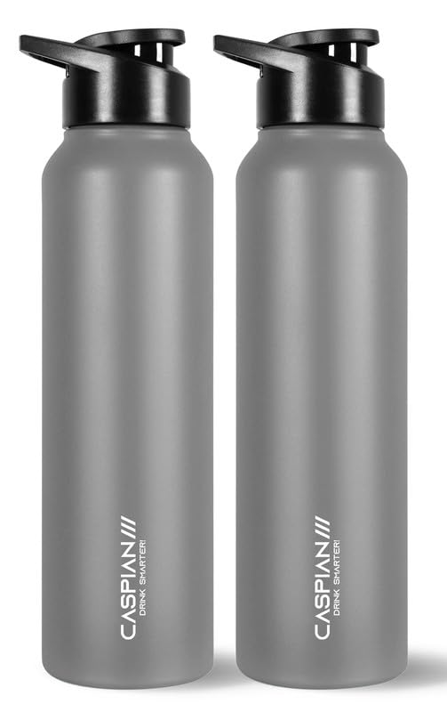 CASPIAN /// HIke ISI Certified Stainless Steel Water Bottle 1 ltr. (Grey Goose, 1 Litre, Set of 2) | Leak Proof Sipper for Fridge Home Office Travel School Kids Boys Girls Adults Sports Gym|BPA Free - Image 1