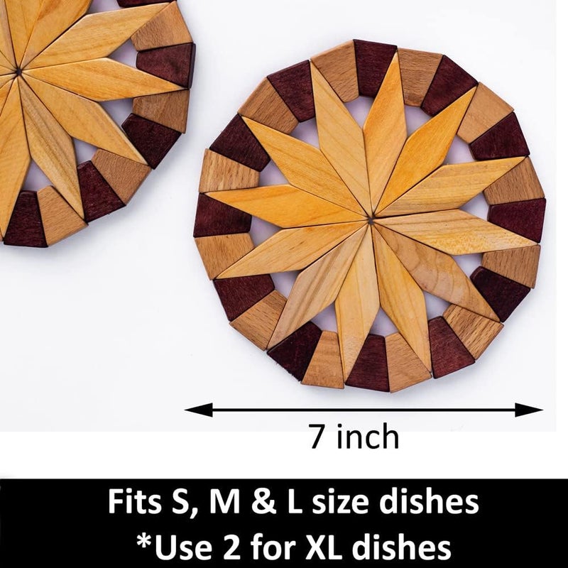 ECOSALL Natural Wood Trivets for Hot Dishes, Table and Kitchen Counter Set of 2 – Made in Ukraine Sturdy and Durable 7-inch Wooden Kitchen Hot Pads. Festive Design Table Décor – Kitchen Gift Idea - Image 2