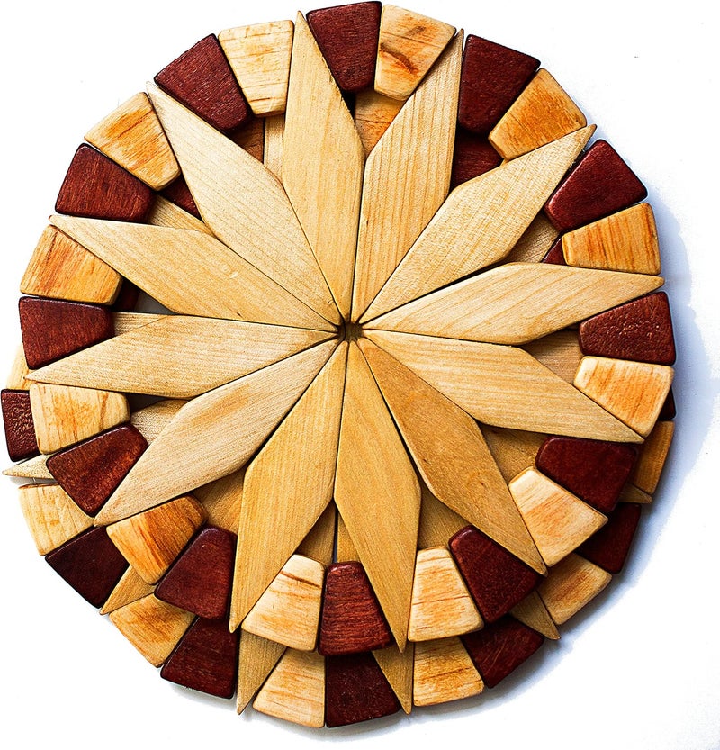 ECOSALL Natural Wood Trivets for Hot Dishes, Table and Kitchen Counter Set of 2 – Made in Ukraine Sturdy and Durable 7-inch Wooden Kitchen Hot Pads. Festive Design Table Décor – Kitchen Gift Idea - Image 1