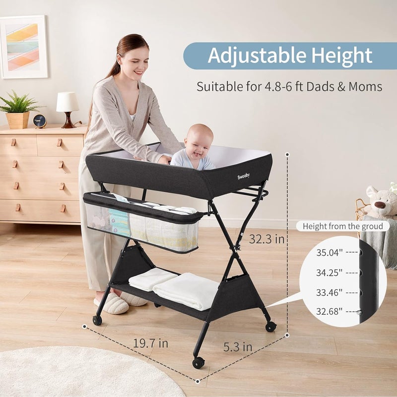 Infant Changing Table with Changing Pad, Changing Table Portable Pad Nursery Furniture Baby Changing Station, Dark - Image 2