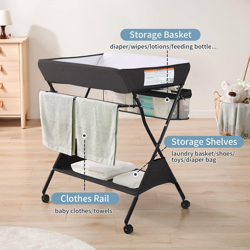 Infant Changing Table with Changing Pad, Changing Table Portable Pad Nursery Furniture Baby Changing Station, Dark - Image 4