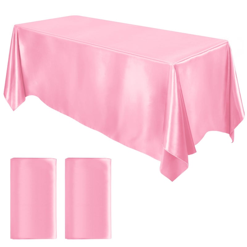 MCEAST 2 Packs Satin Tablecloth 102 x 58 Inches Rectangular Table Overlay Cover Bright Silk Tablecloth Smooth Fabric Table Decor for Wedding Banquet Decoration (Pink) - Image 1