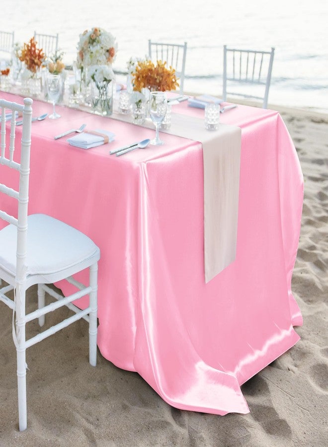 MCEAST 2 Packs Satin Tablecloth 102 x 58 Inches Rectangular Table Overlay Cover Bright Silk Tablecloth Smooth Fabric Table Decor for Wedding Banquet Decoration (Pink) - Image 5