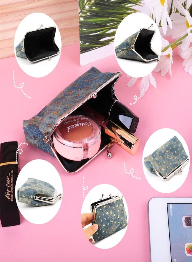 Oyachic 4 Pcs Small Coin Purse,Star Change Purse for Women,Denim Coin Pouch,Vintage Wallet with Kiss Lock Clasp - Image 2