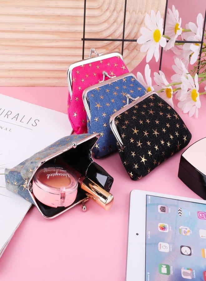 Oyachic 4 Pcs Small Coin Purse,Star Change Purse for Women,Denim Coin Pouch,Vintage Wallet with Kiss Lock Clasp - Image 5