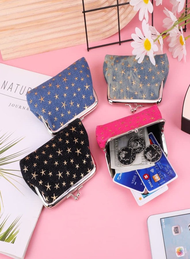 Oyachic 4 Pcs Small Coin Purse,Star Change Purse for Women,Denim Coin Pouch,Vintage Wallet with Kiss Lock Clasp - Image 4