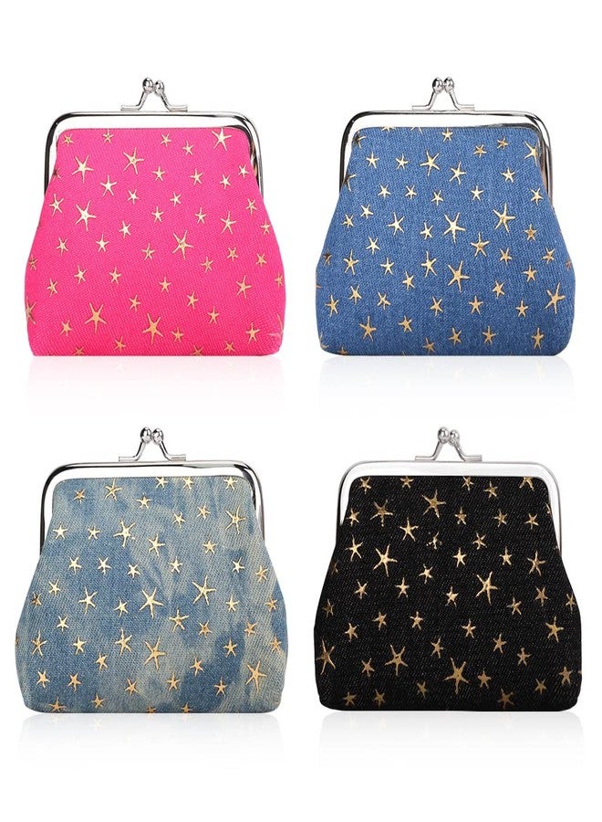 Oyachic 4 Pcs Small Coin Purse,Star Change Purse for Women,Denim Coin Pouch,Vintage Wallet with Kiss Lock Clasp - Image 1